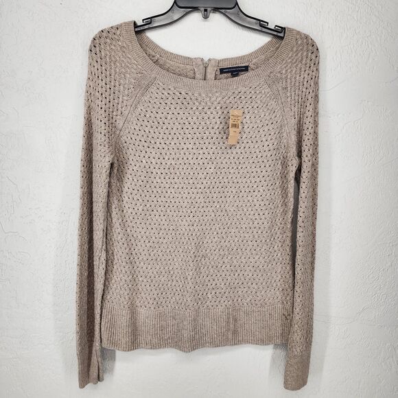 American Eagle Tan Beige Knit Pullover Sweater Size Medium NWT - Picture 1 of 4